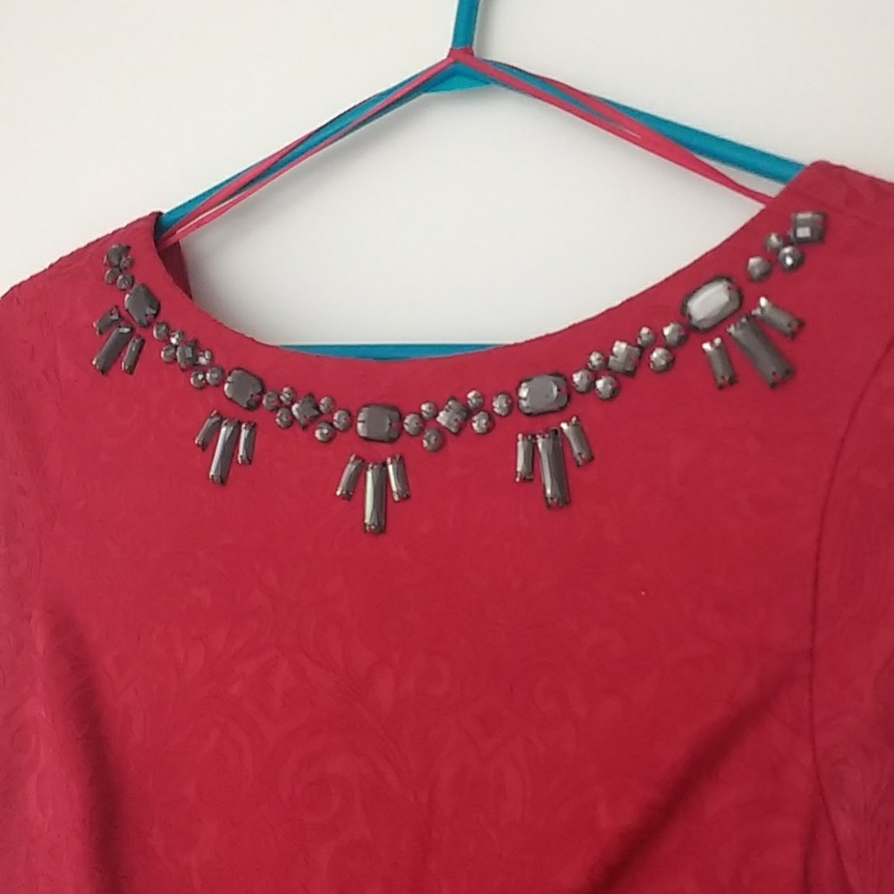 Smart Set Brocade Dress Embellished Neckline Cap Sleeves Size XS